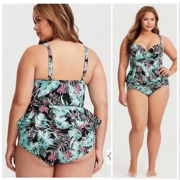 Torrid Tropical Print Tank Top - Black and Green - Picture 2 of 7